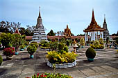 Phnom Penh - Silver Pagoda compound, king Norodom Stupa, king Norodom statue, king Ang Duong Stupa